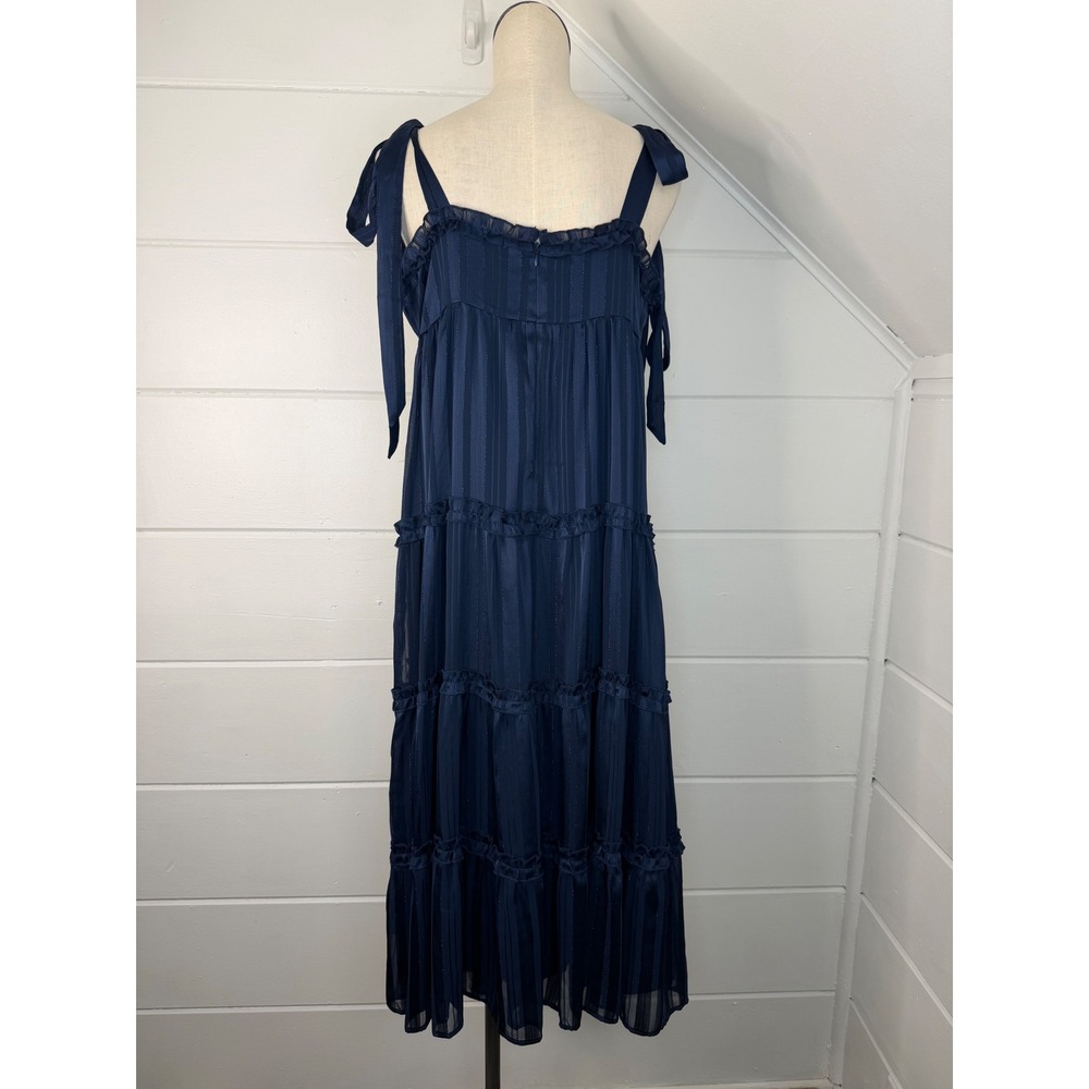 Lulus XL Day for Romance Navy Blue Tie Strap Tiered Midi Dress Bridesmaid - Picture 2 of 14